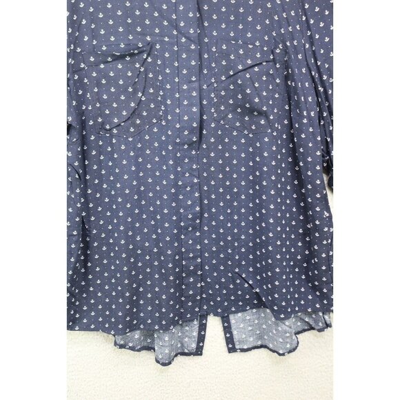 Per Se 3/4 Sleeve Nautical Button-Up Tunic-Size 1X-Soft-Anchors - Picture 2 of 11